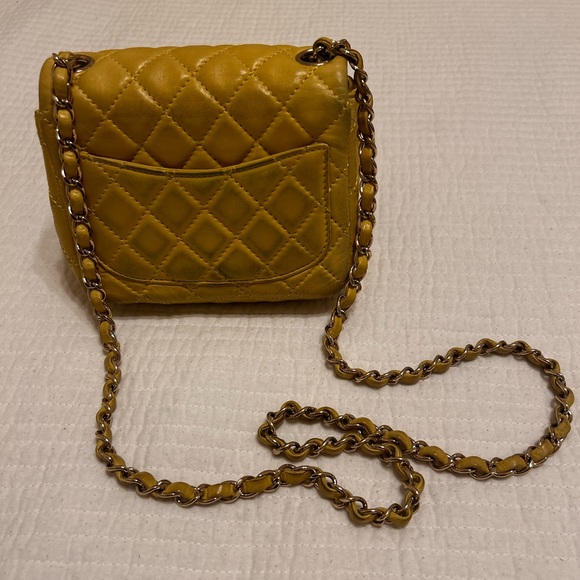 Lambskin Quilted Mini Top Handle | Rectangular Flap Yellow - Picture 2 of 4